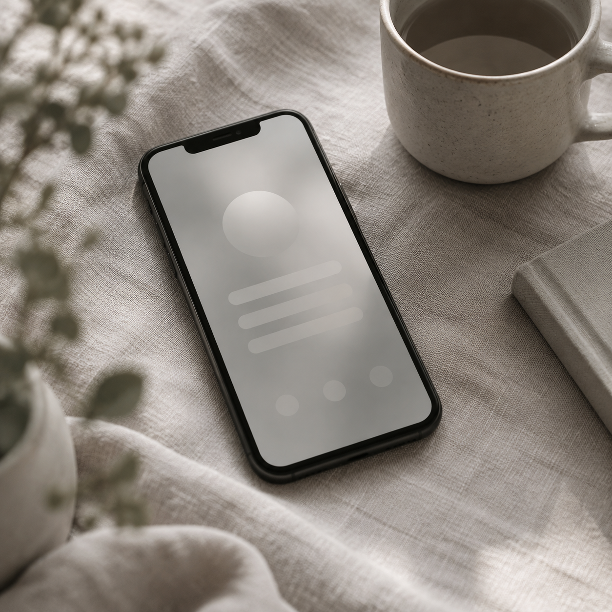 Patient holding a phone showing a minimal health portal