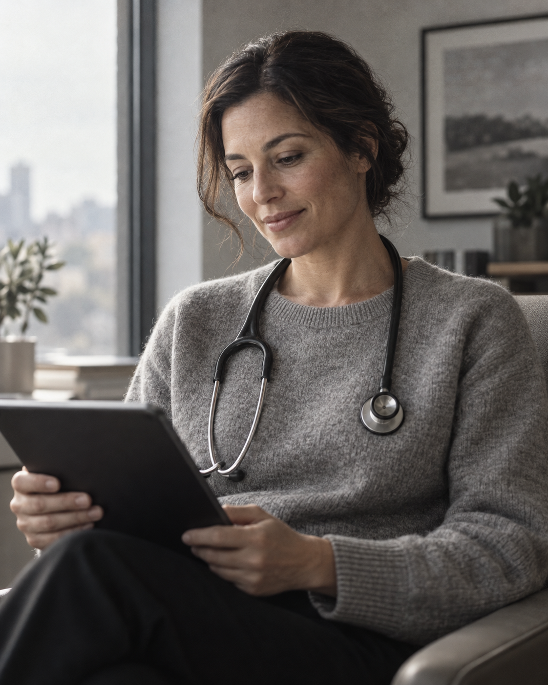 Physician reviewing patient notes on a tablet